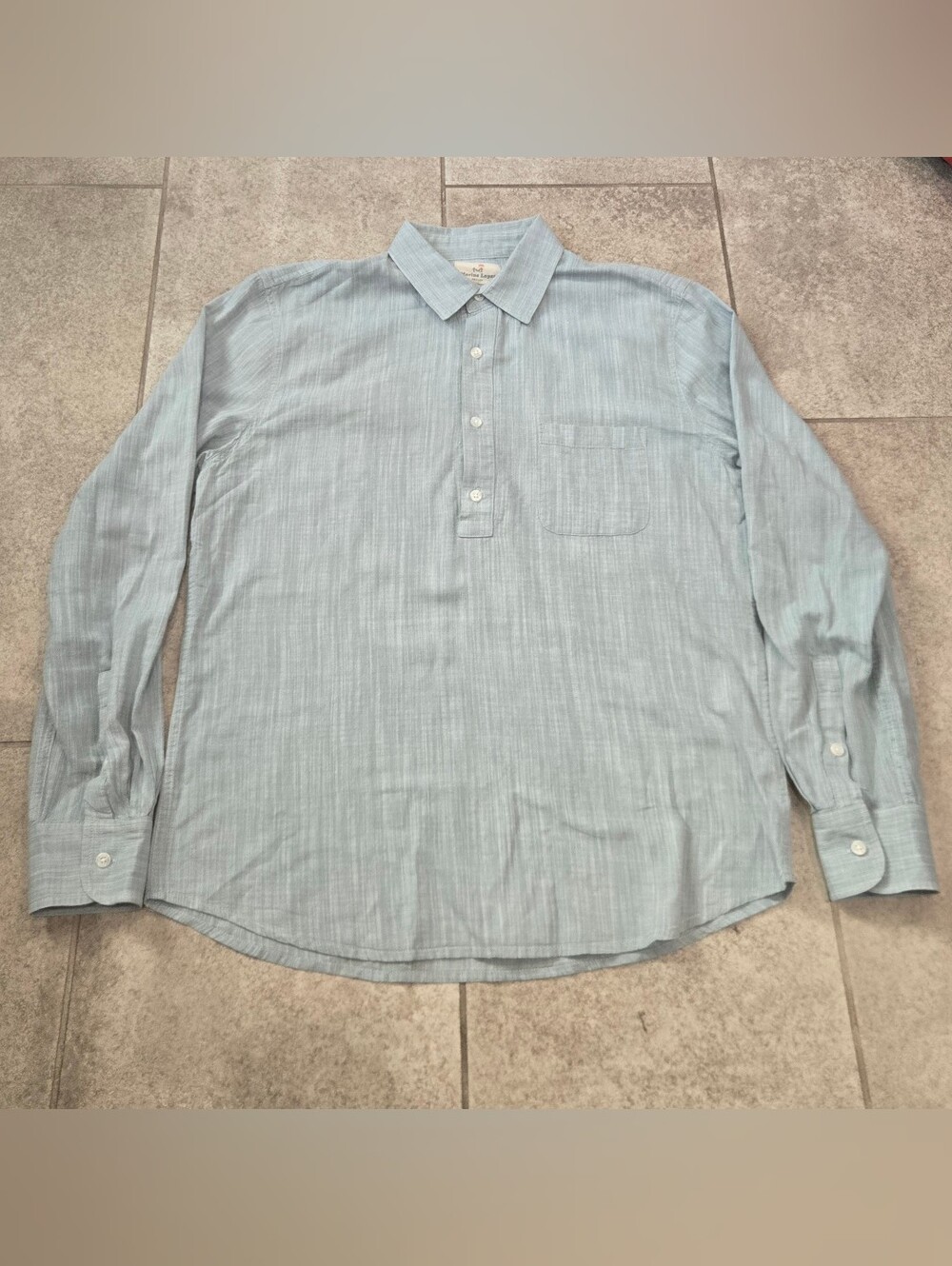 Marine Layer Men Medium Popover Henley Shirt Blue 100% Cotton Long Sleeve Pocket